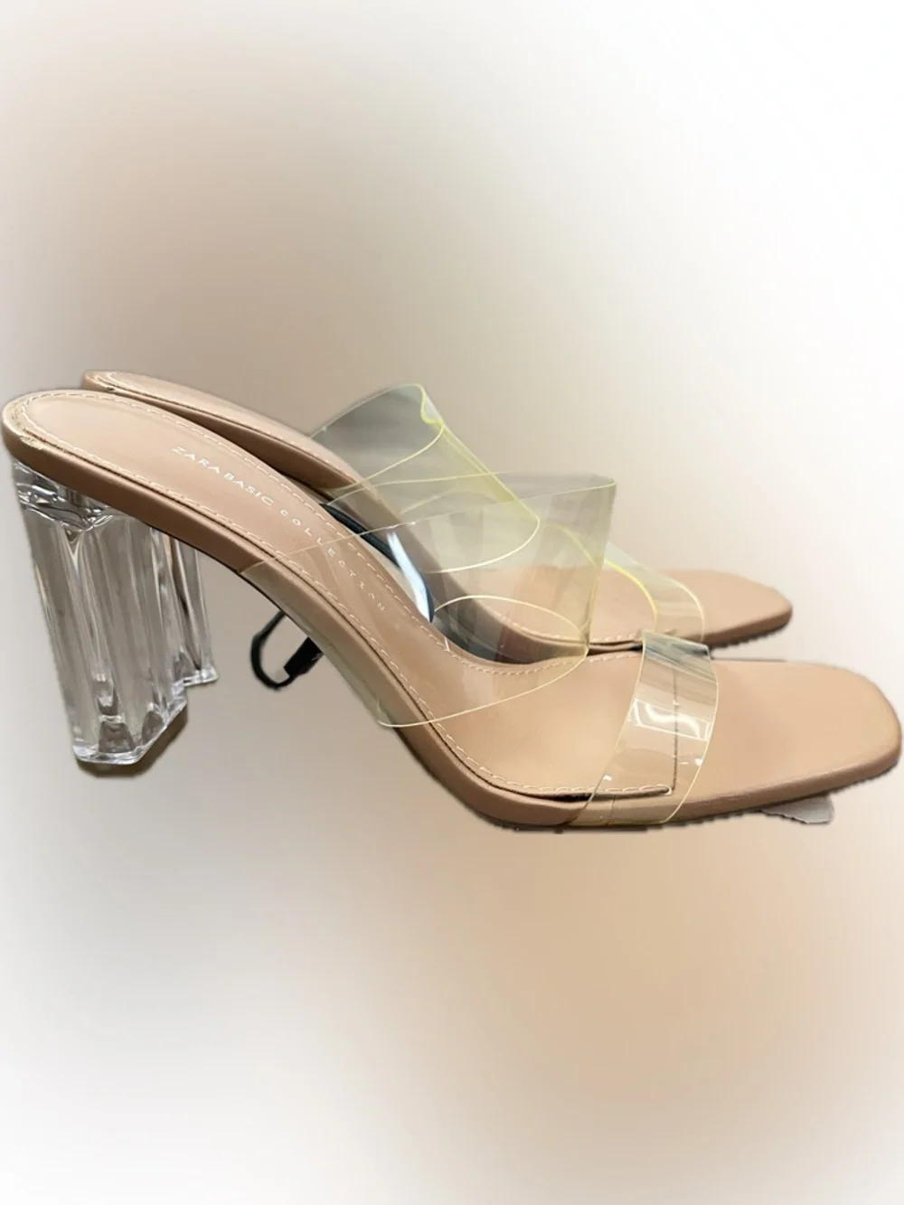 Zara Clear Block Heel PVC Mules Minimalist Square Toe Sandal - Picture 6 of 9